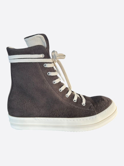 Rick Owens Brown & White High Top Sneakers