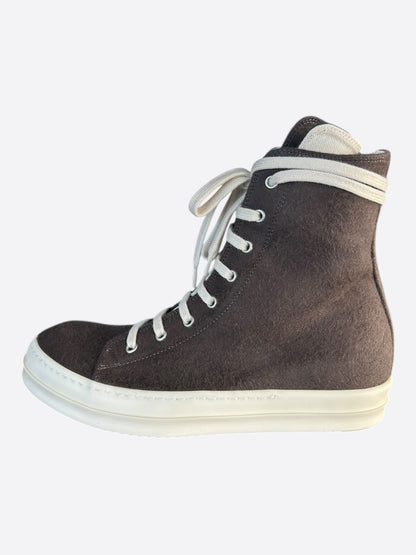 Rick Owens Brown & White High Top Sneakers