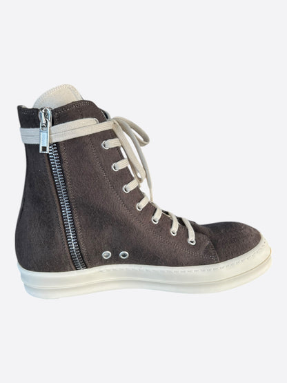 Rick Owens Brown & White High Top Sneakers
