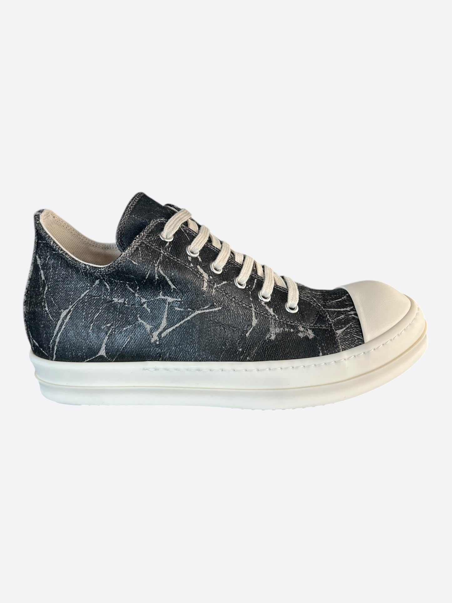 Rick Owens Black & White Washed Foil Low Top Sneakers