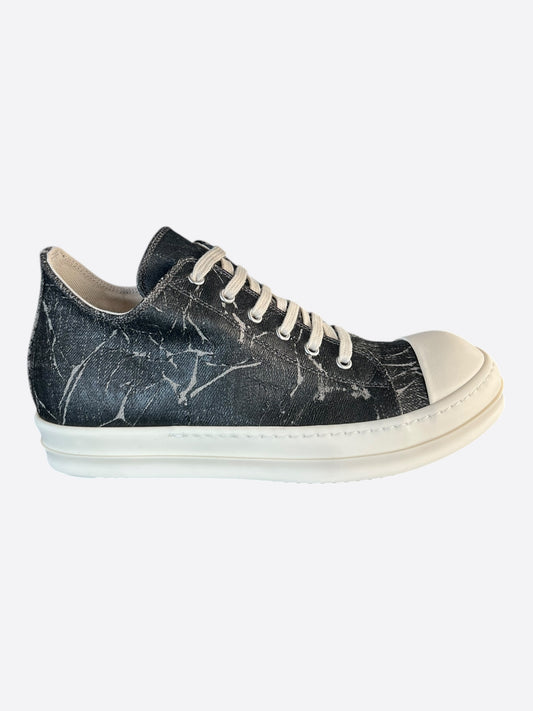 Rick Owens Black & White Washed Foil Low Top Sneakers
