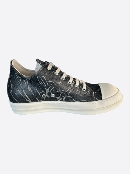 Rick Owens Black & White Washed Foil Low Top Sneakers