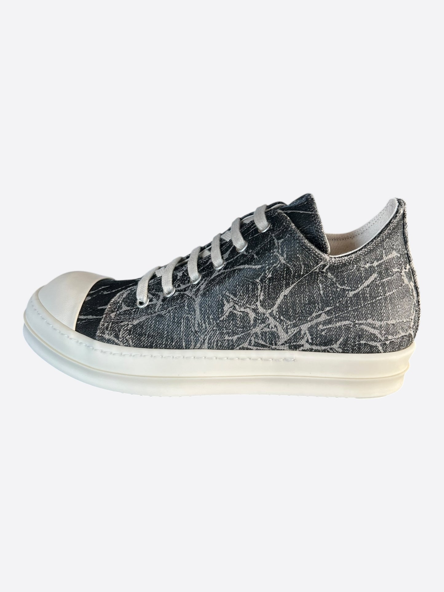 Rick Owens Black & White Washed Foil Low Top Sneakers