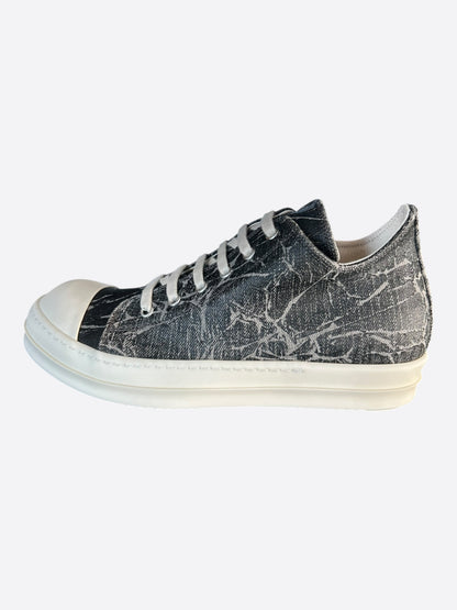 Rick Owens Black & White Washed Foil Low Top Sneakers