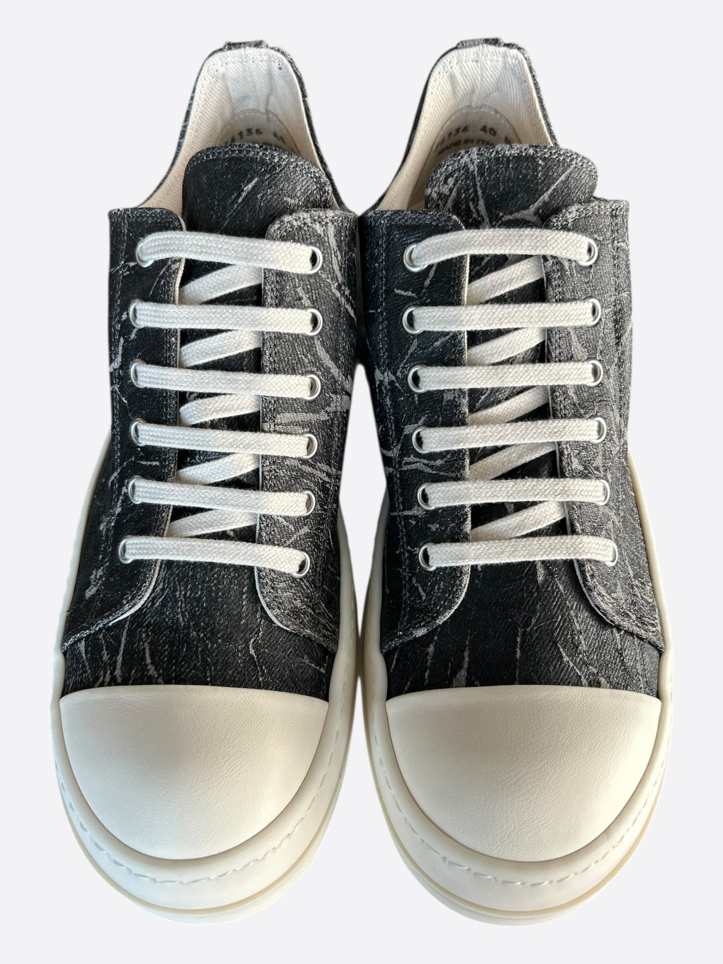 Rick Owens Black & White Washed Foil Low Top Sneakers