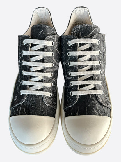 Rick Owens Black & White Washed Foil Low Top Sneakers