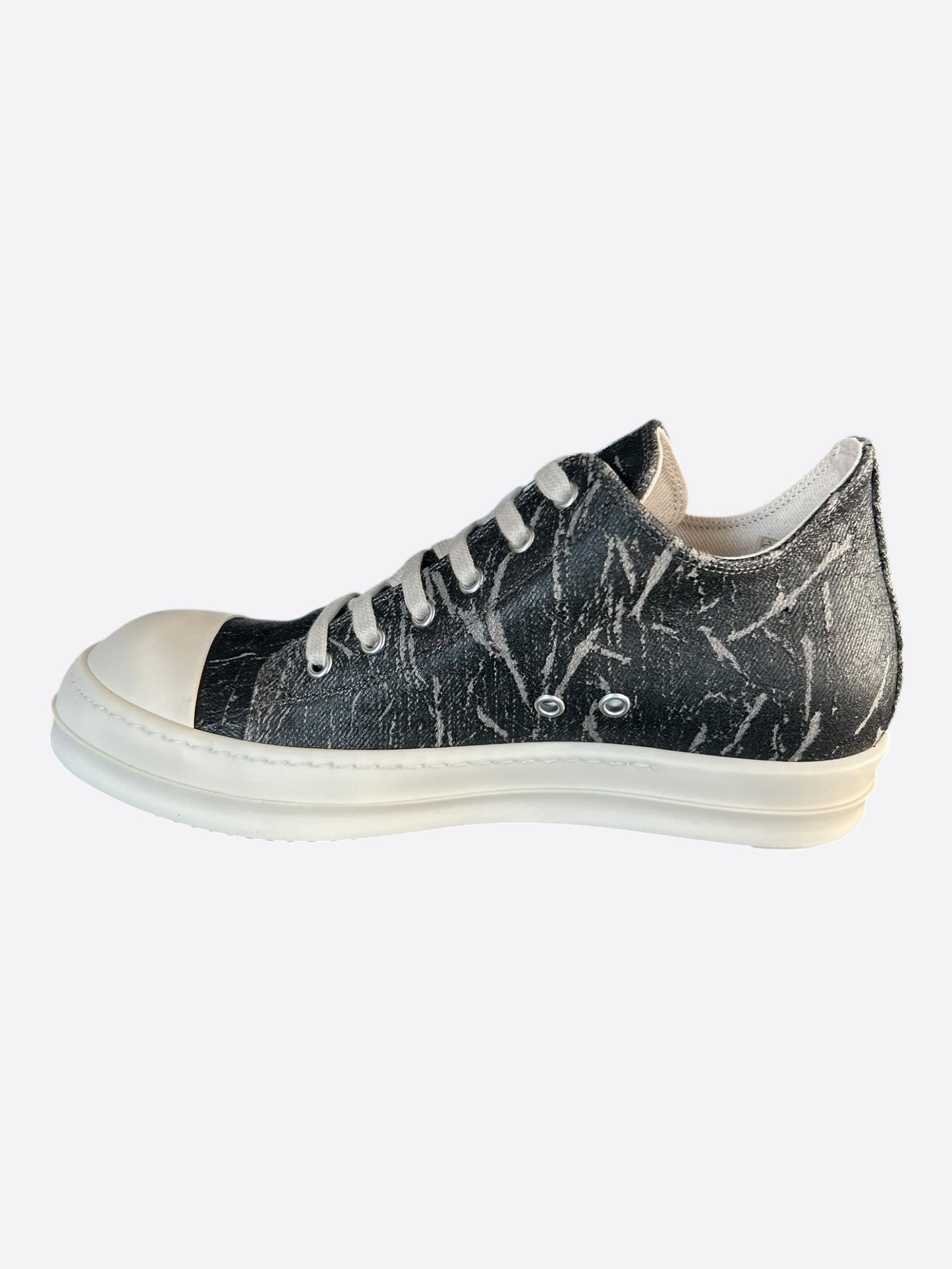 Rick Owens Black & White Washed Foil Low Top Sneakers