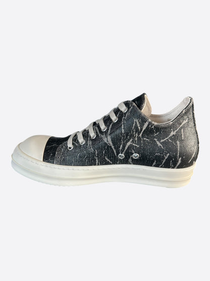Rick Owens Black & White Washed Foil Low Top Sneakers
