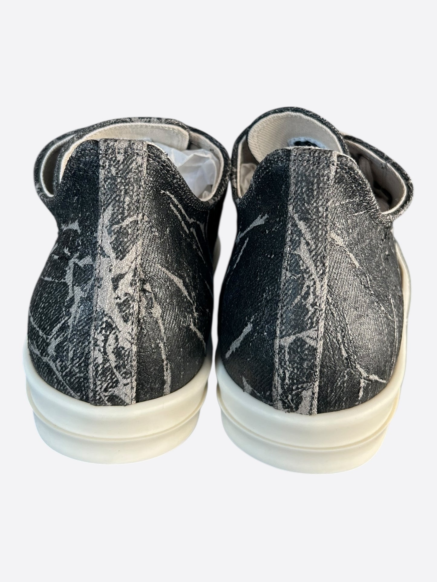 Rick Owens Black & White Washed Foil Low Top Sneakers