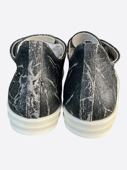Rick Owens Black & White Washed Foil Low Top Sneakers