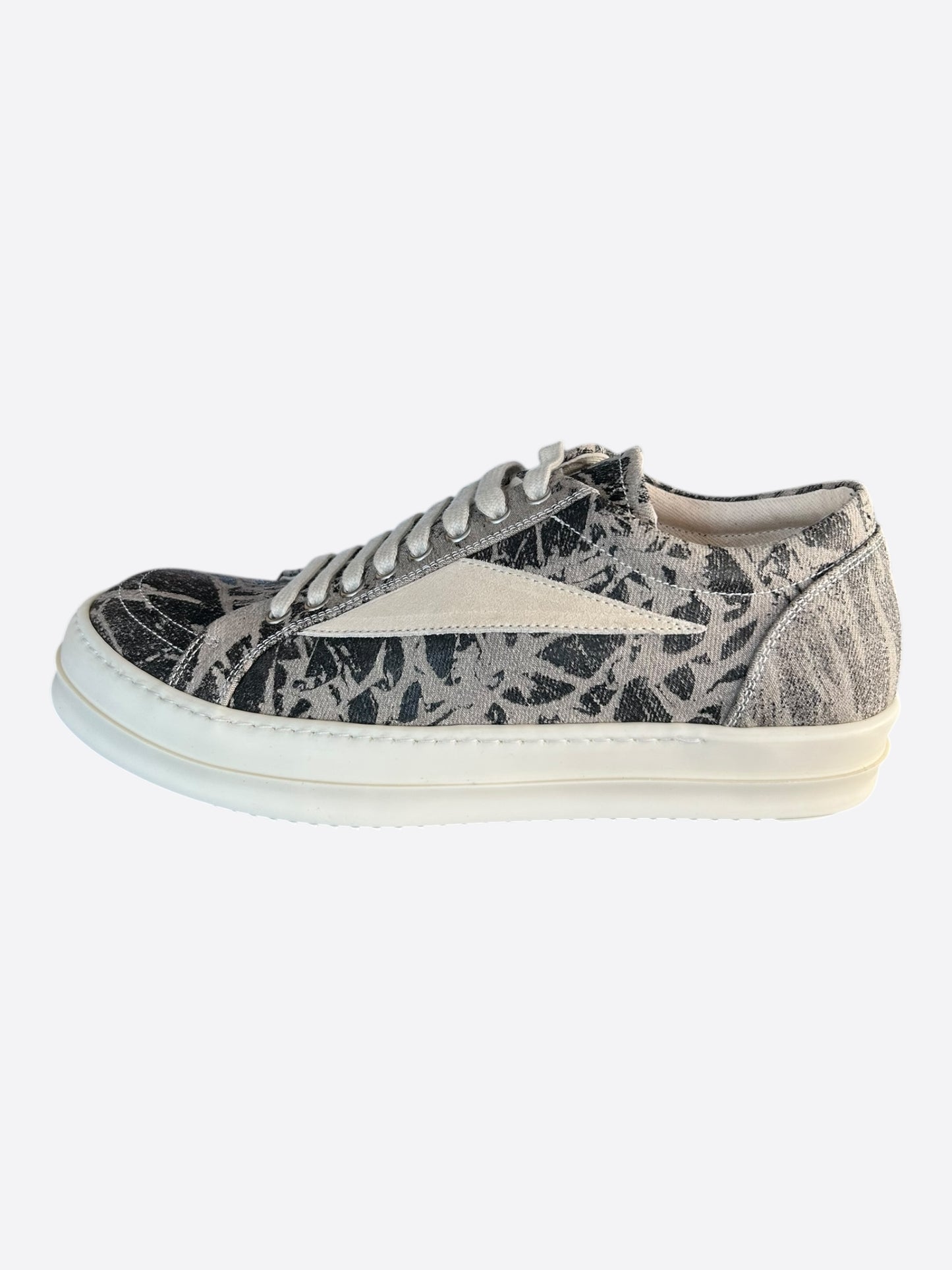 Rick Owens Black & White Washed Foil Vintage Low Top Sneakers