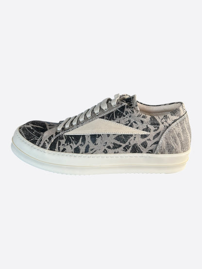 Rick Owens Black & White Washed Foil Vintage Low Top Sneakers