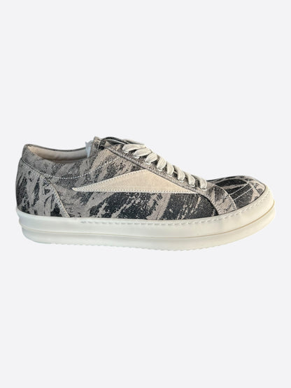 Rick Owens Black & White Washed Foil Vintage Low Top Sneakers