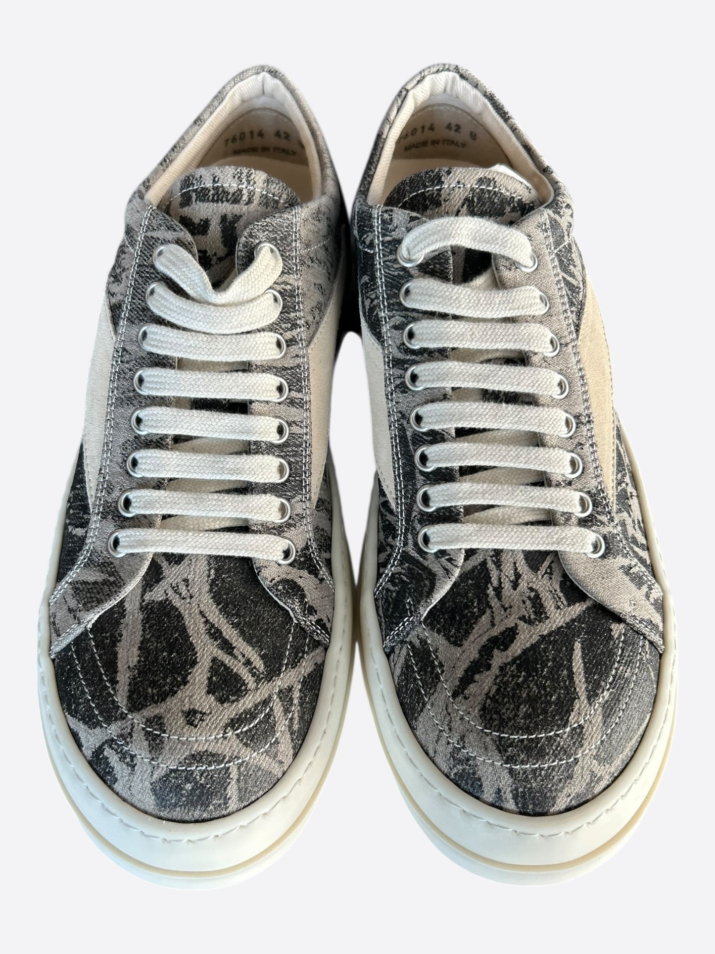 Rick Owens Black & White Washed Foil Vintage Low Top Sneakers