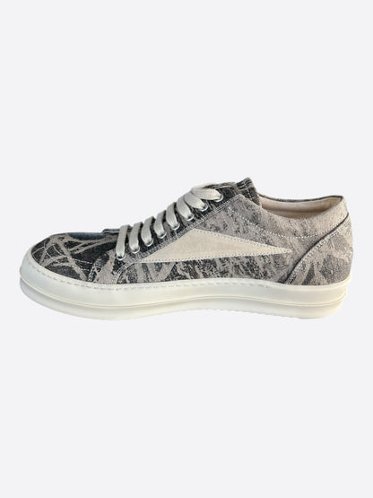 Rick Owens Black & White Washed Foil Vintage Low Top Sneakers