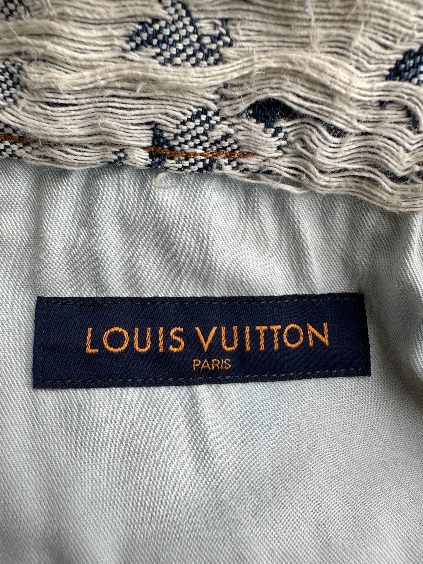 Louis Vuitton Blue & White Floral Distressed Carpenter Shorts