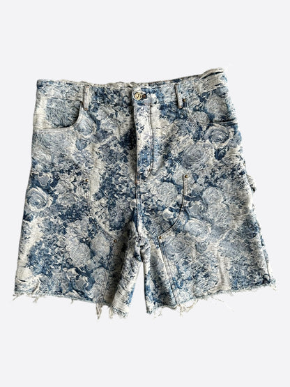 Louis Vuitton Blue & White Floral Distressed Carpenter Shorts