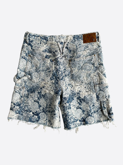 Louis Vuitton Blue & White Floral Distressed Carpenter Shorts