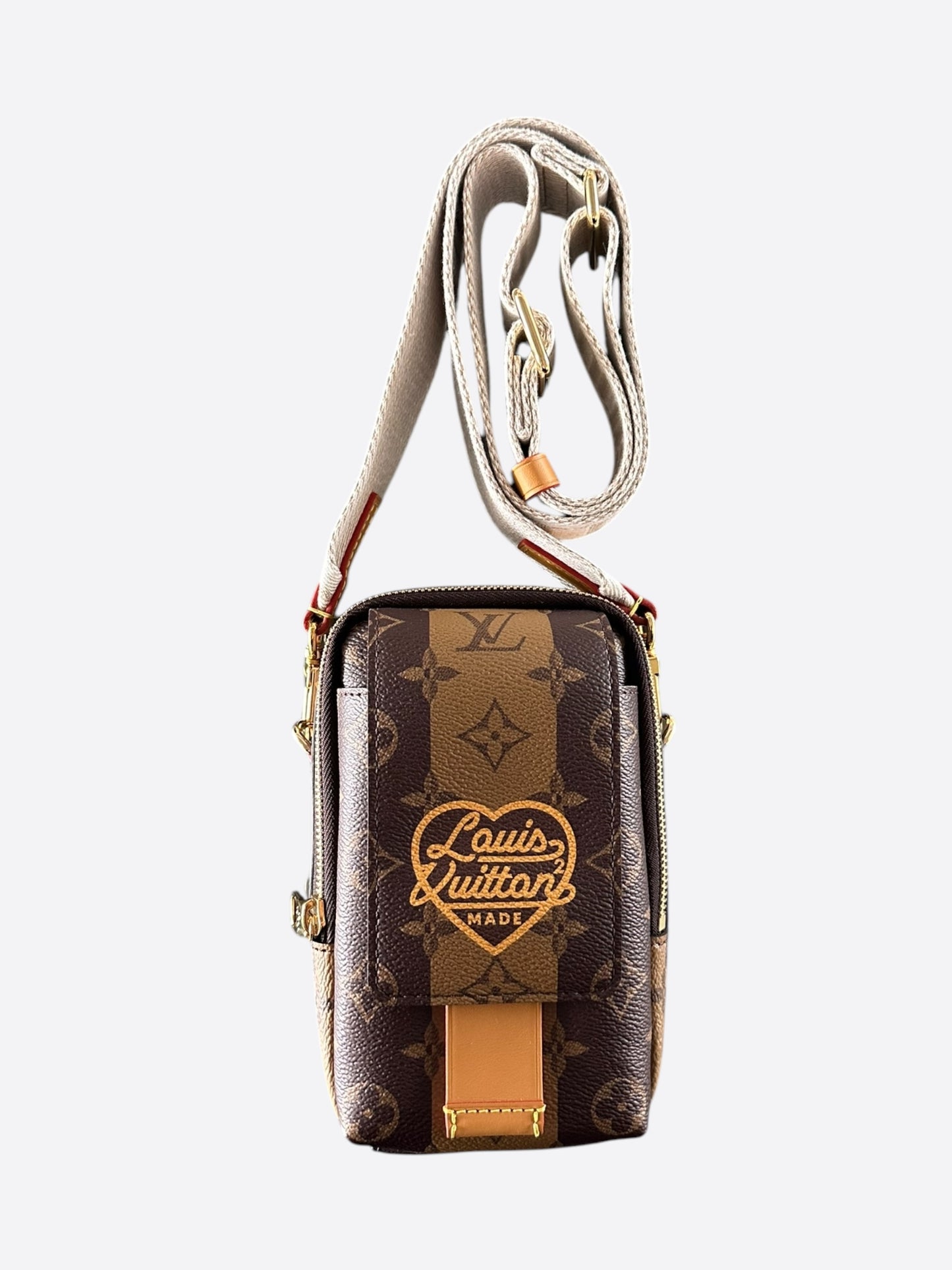 Louis Vuitton Nigo Brown Striped Monogram Double Phone Pouch