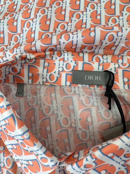 Dior Orange & White Oblique Bermuda Silk Button Up Shirt