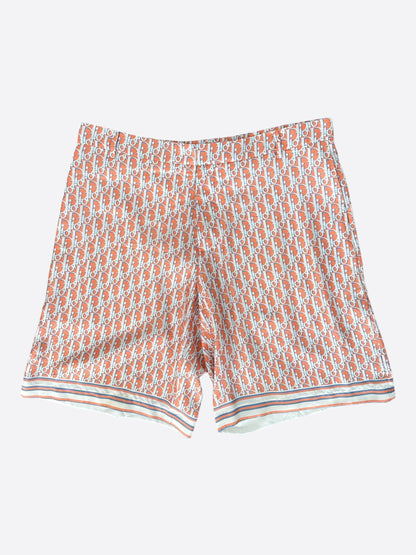 Dior Orange & White Oblique Bermuda Silk Shorts