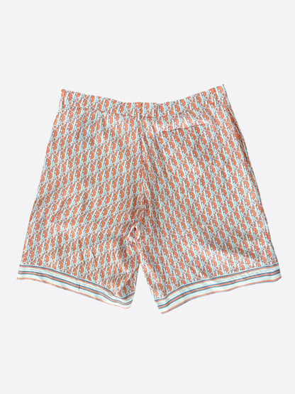 Dior Orange & White Oblique Bermuda Silk Shorts