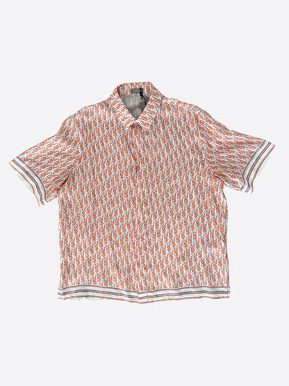 Dior Orange & White Oblique Bermuda Silk Button Up Shirt