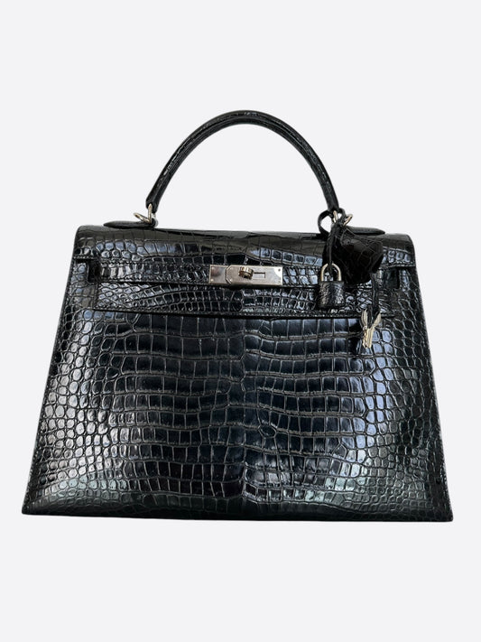 Hermes Black Prosporus Crocodile Kelly 32