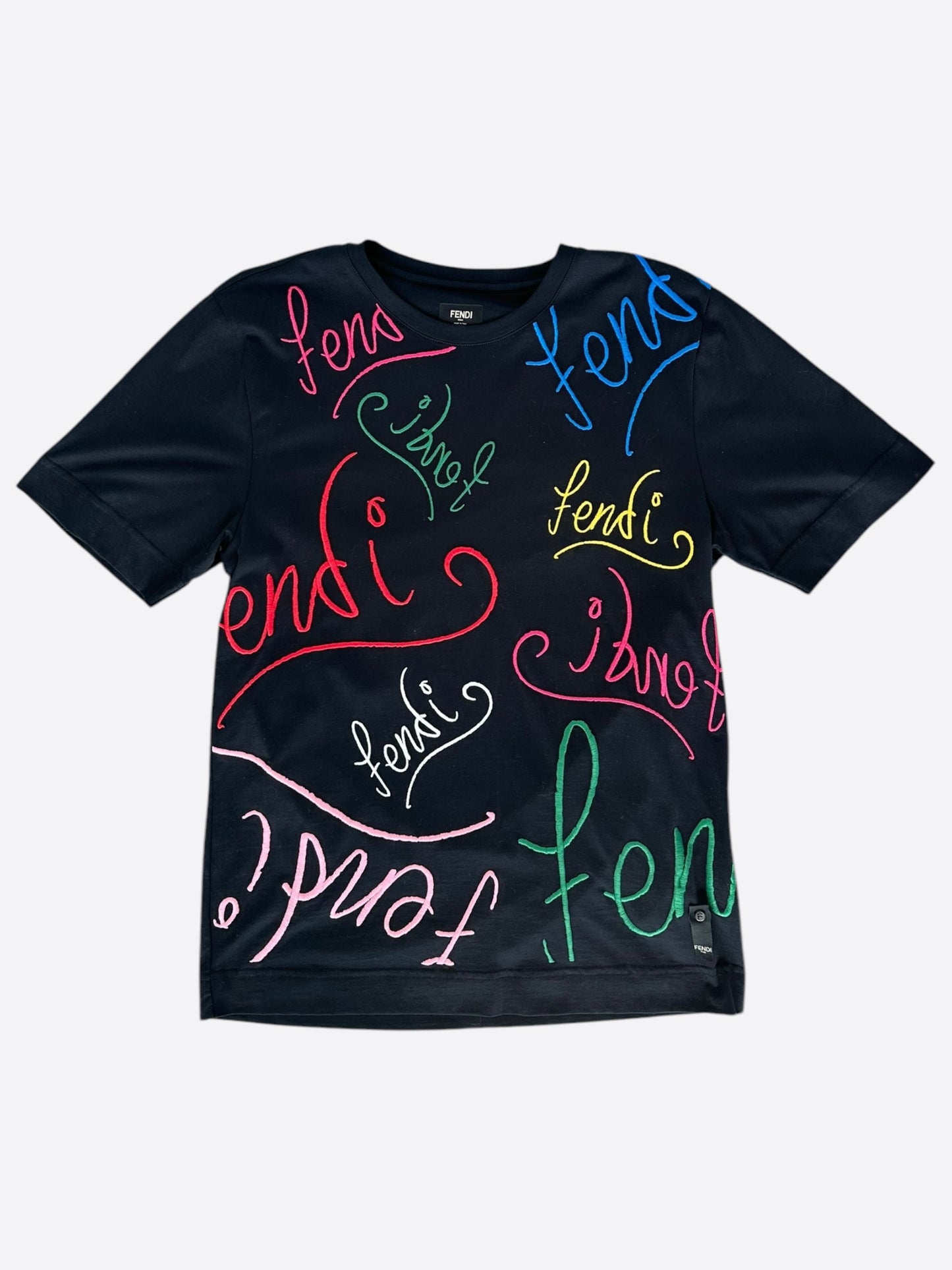 Fendi Noel Fielding Black Multicolor Embrodiered Logo T-Shirt