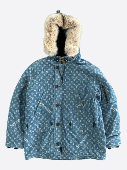 Louis Vuitton Supreme Blue Monogram Denim Parka