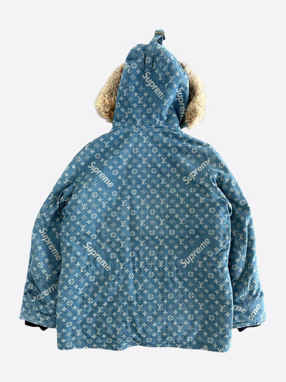 Louis Vuitton Supreme Blue Monogram Denim Parka