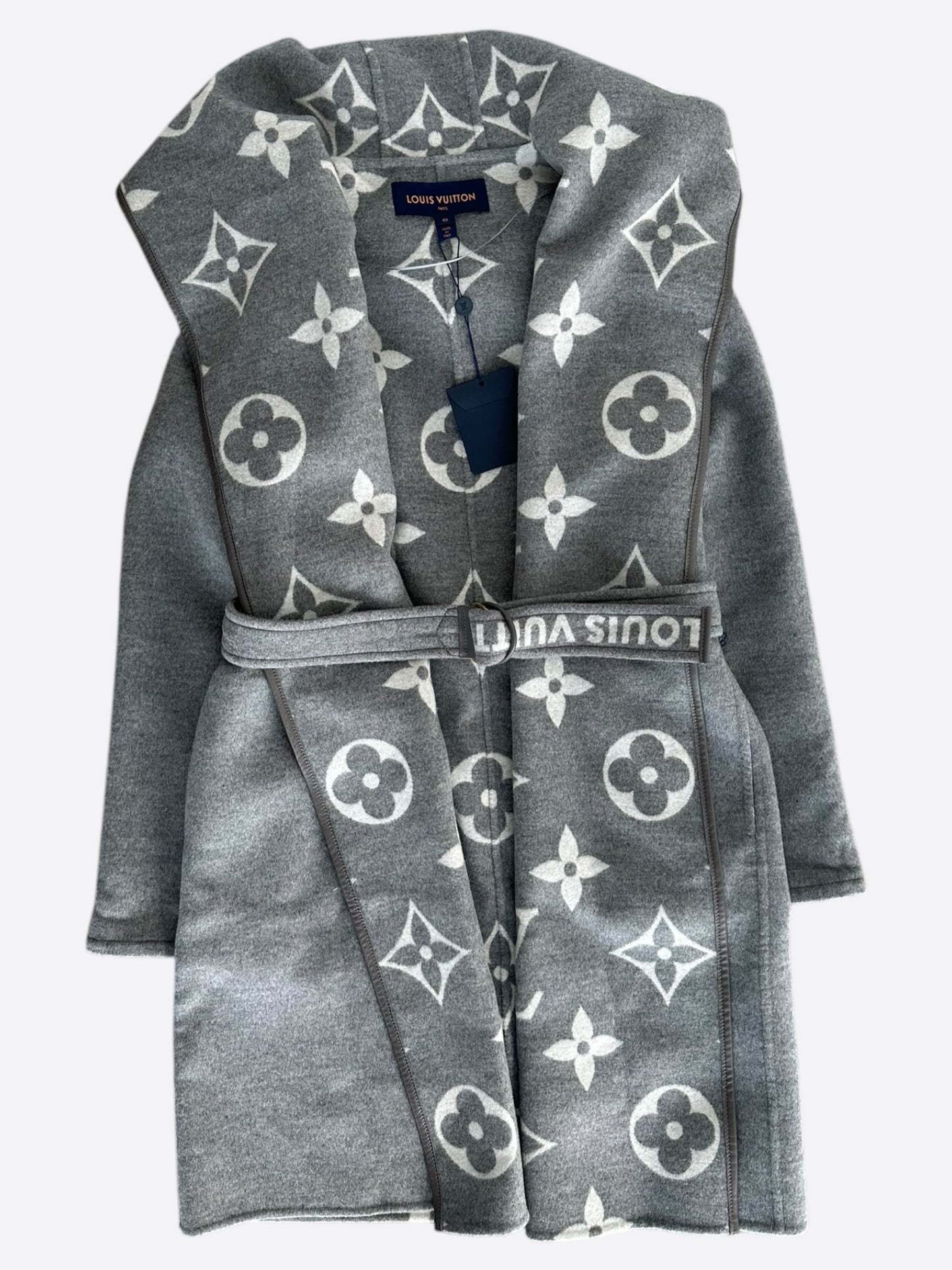 Louis Vuitton Grey & White Monogram Women's Peacoat