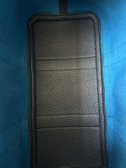 Hermes Blue Canvas & Black Togo Garden Party 30