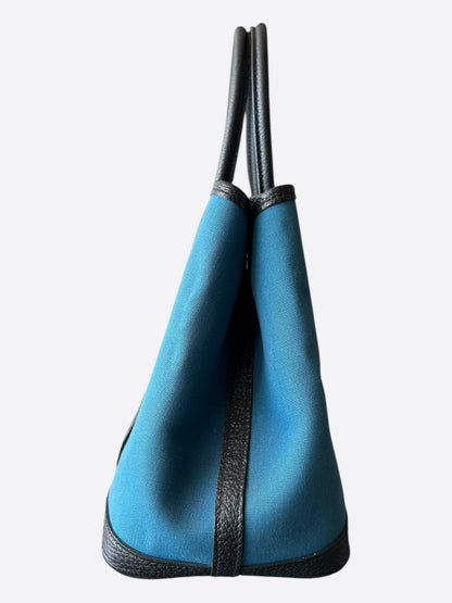 Hermes Blue Canvas & Black Togo Garden Party 30