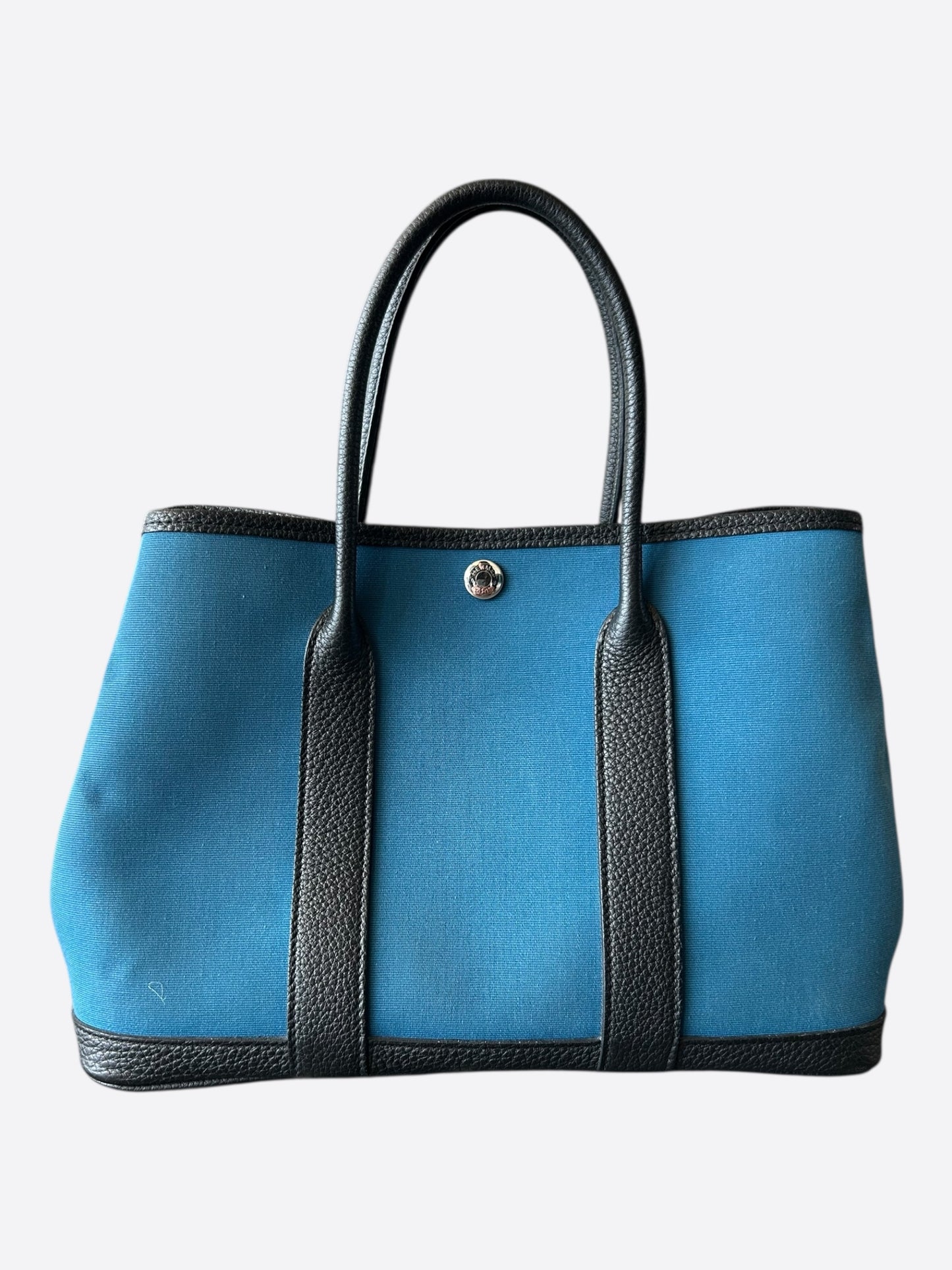 Hermes Blue Canvas & Black Togo Garden Party 30