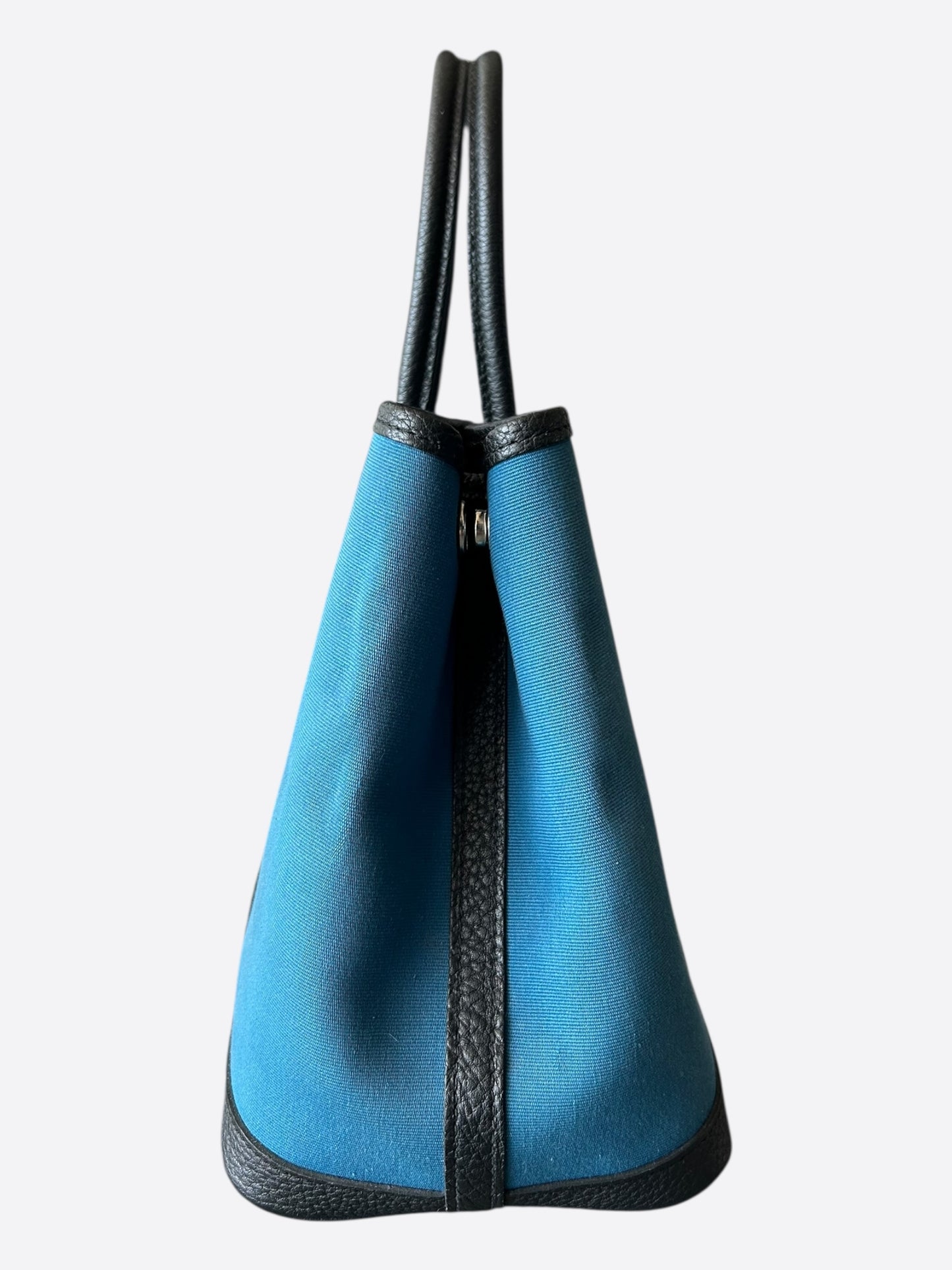 Hermes Blue Canvas & Black Togo Garden Party 30