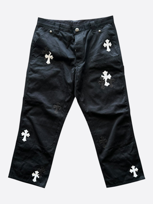 Chrome Hearts Black & White Cross Patch Carpenter Pants