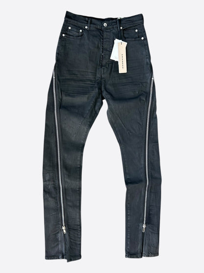 Rick Owens Black Waxed Bolan Banana Zipper Jeans