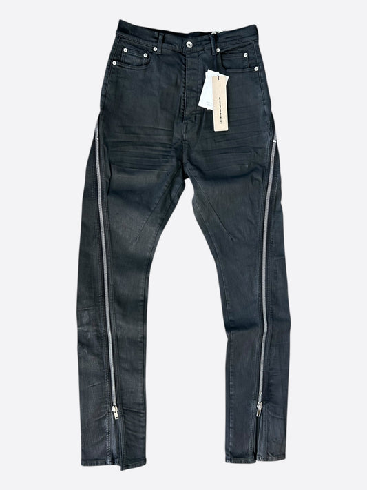 Rick Owens Black Waxed Bolan Banana Zipper Jeans