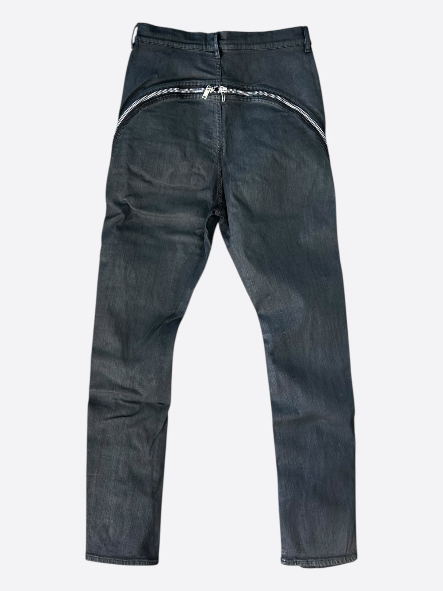 Rick Owens Black Waxed Bolan Banana Zipper Jeans