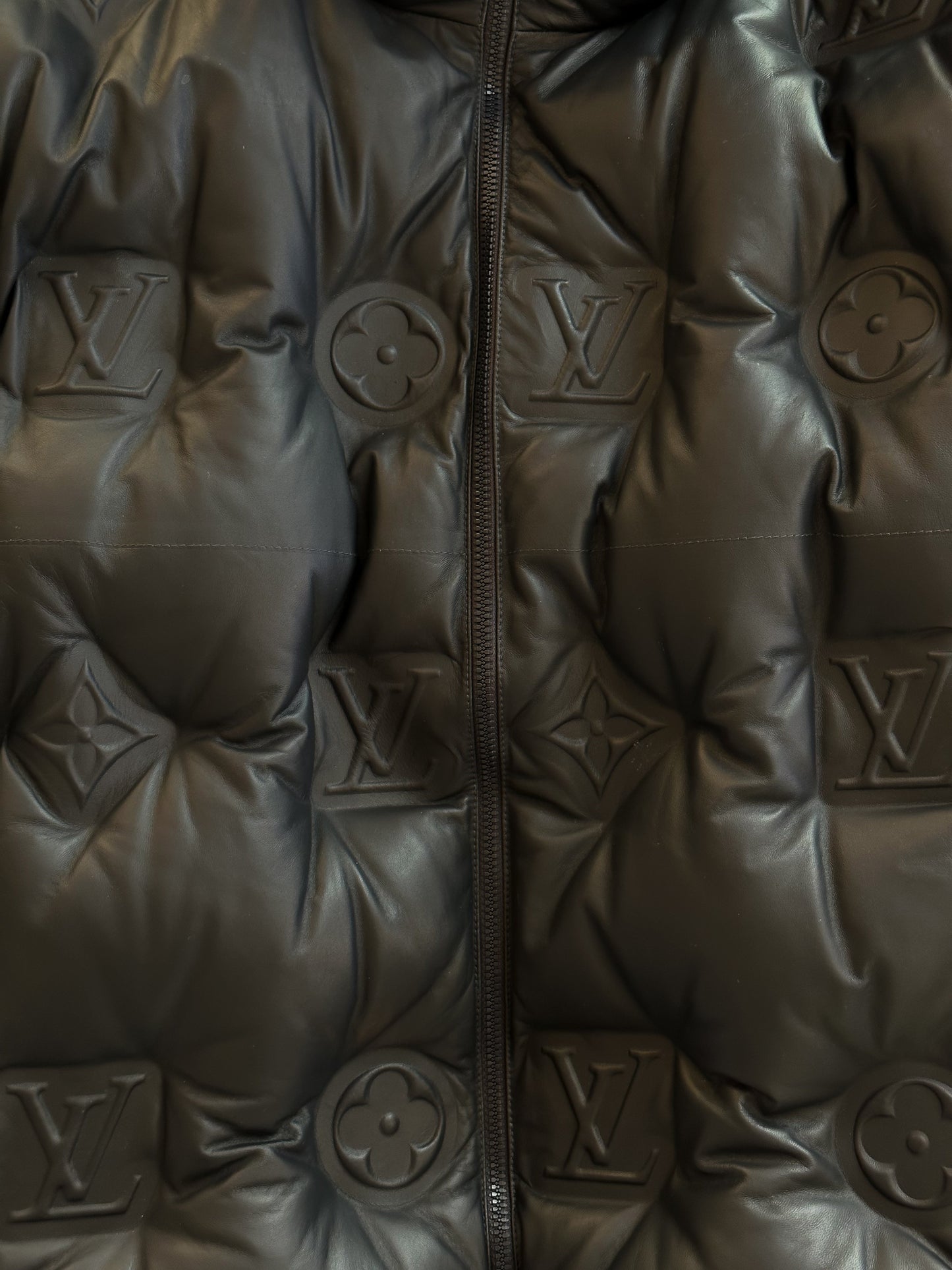 Louis Vuitton Black Embossed Monogram Leather Puffer Jacket