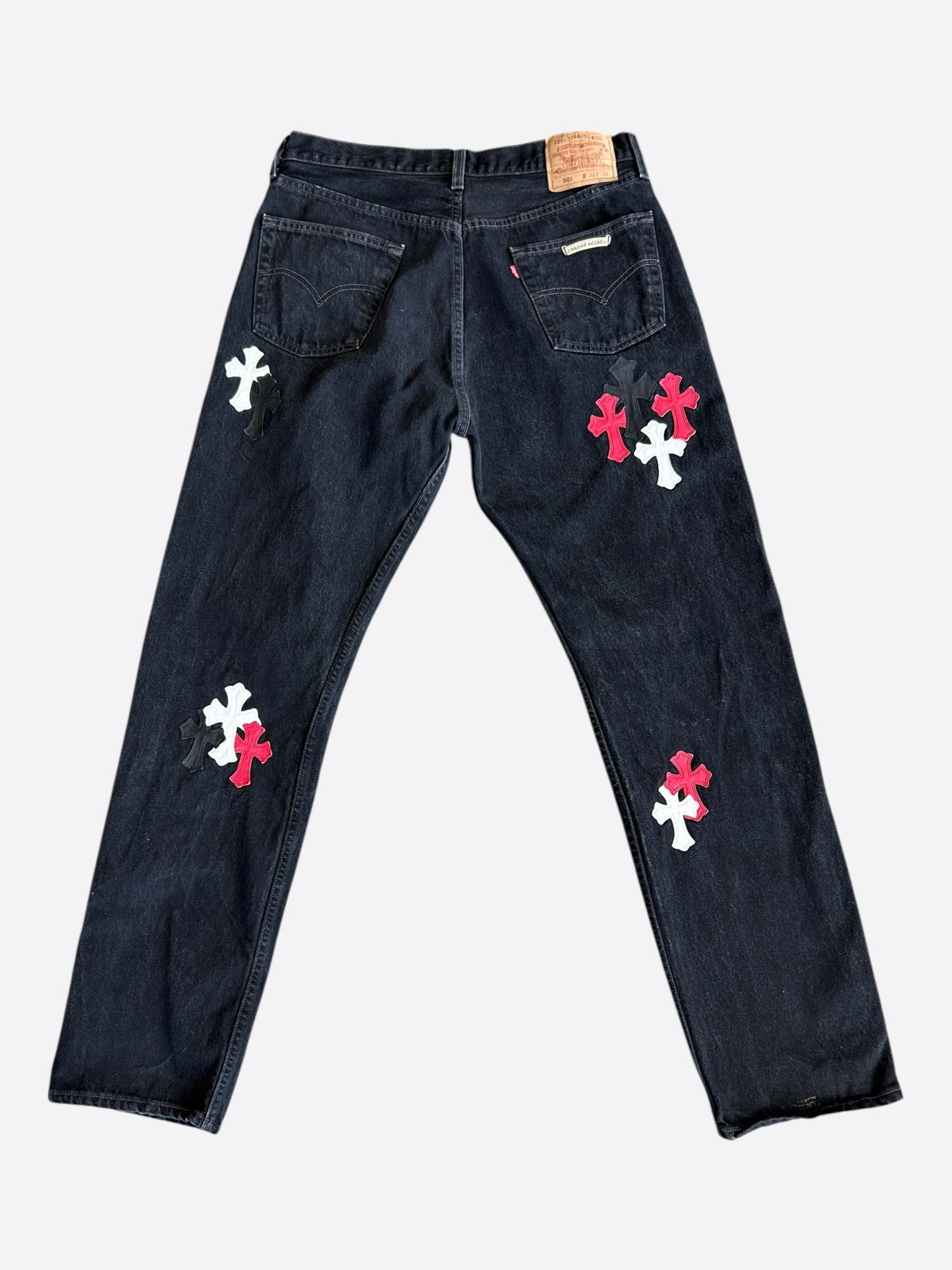Chrome Hearts Levi's Black White & Red Cross Patch Jeans