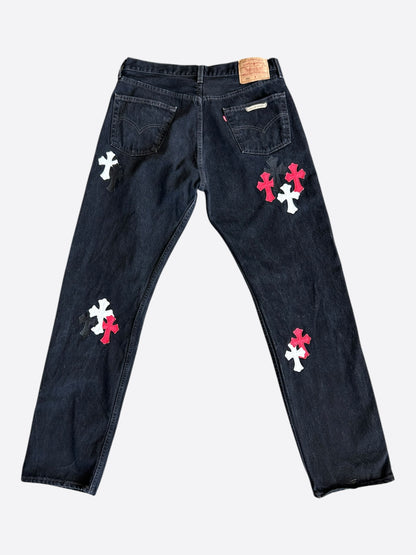 Chrome Hearts Levi's Black White & Red Cross Patch Jeans