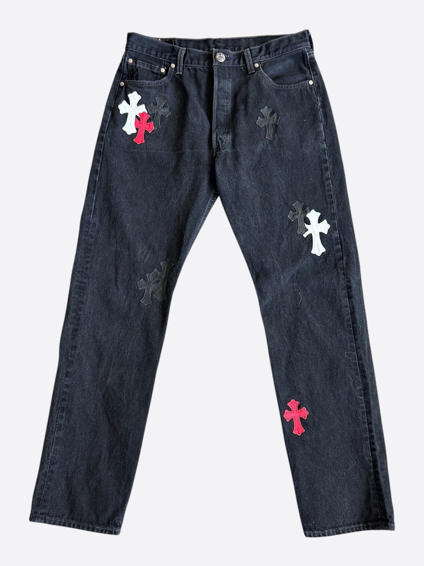 Chrome Hearts Levi's Black White & Red Cross Patch Jeans