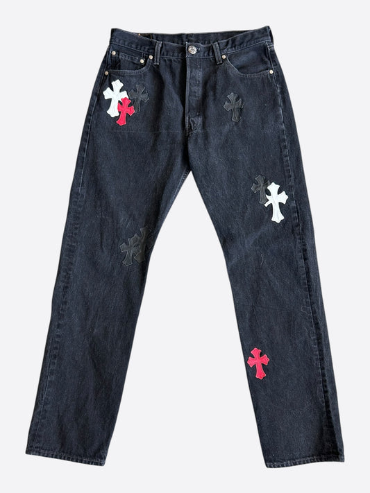 Chrome Hearts Levi's Black White & Red Cross Patch Jeans