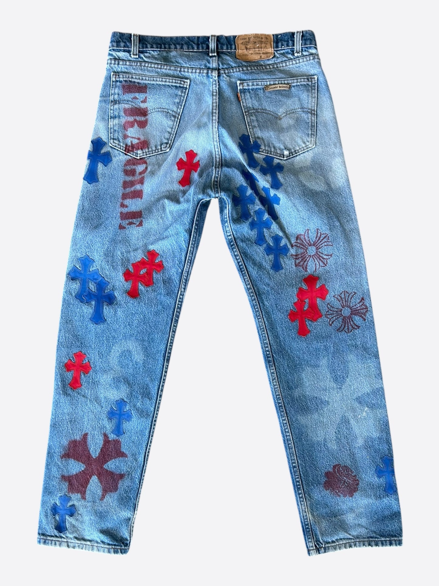 Chrome Hearts Levi's Blue & Red Cross Patch Stencil Jeans