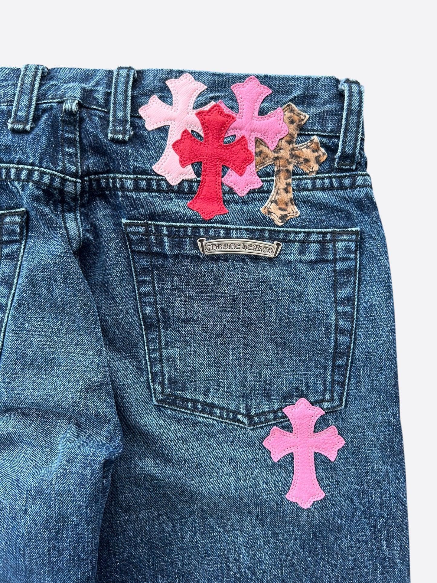 Chrome Hearts Blue Multicolor Cross Patch Jeans