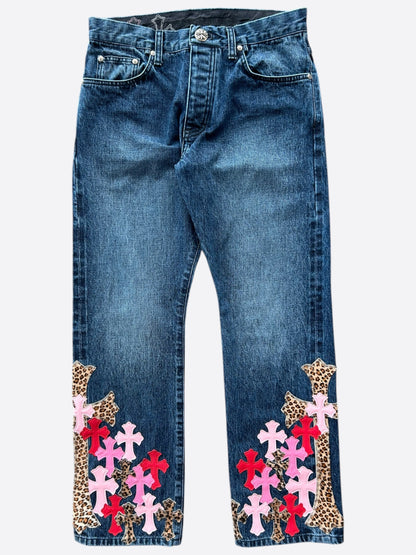 Chrome Hearts Blue Multicolor Cross Patch Jeans