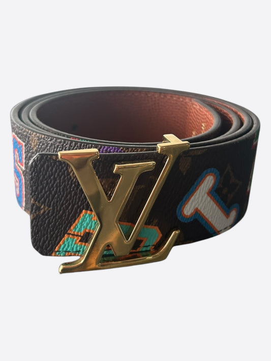 Louis Vuitton NBA Brown Multicolor Letter Monogram Reversible Belt