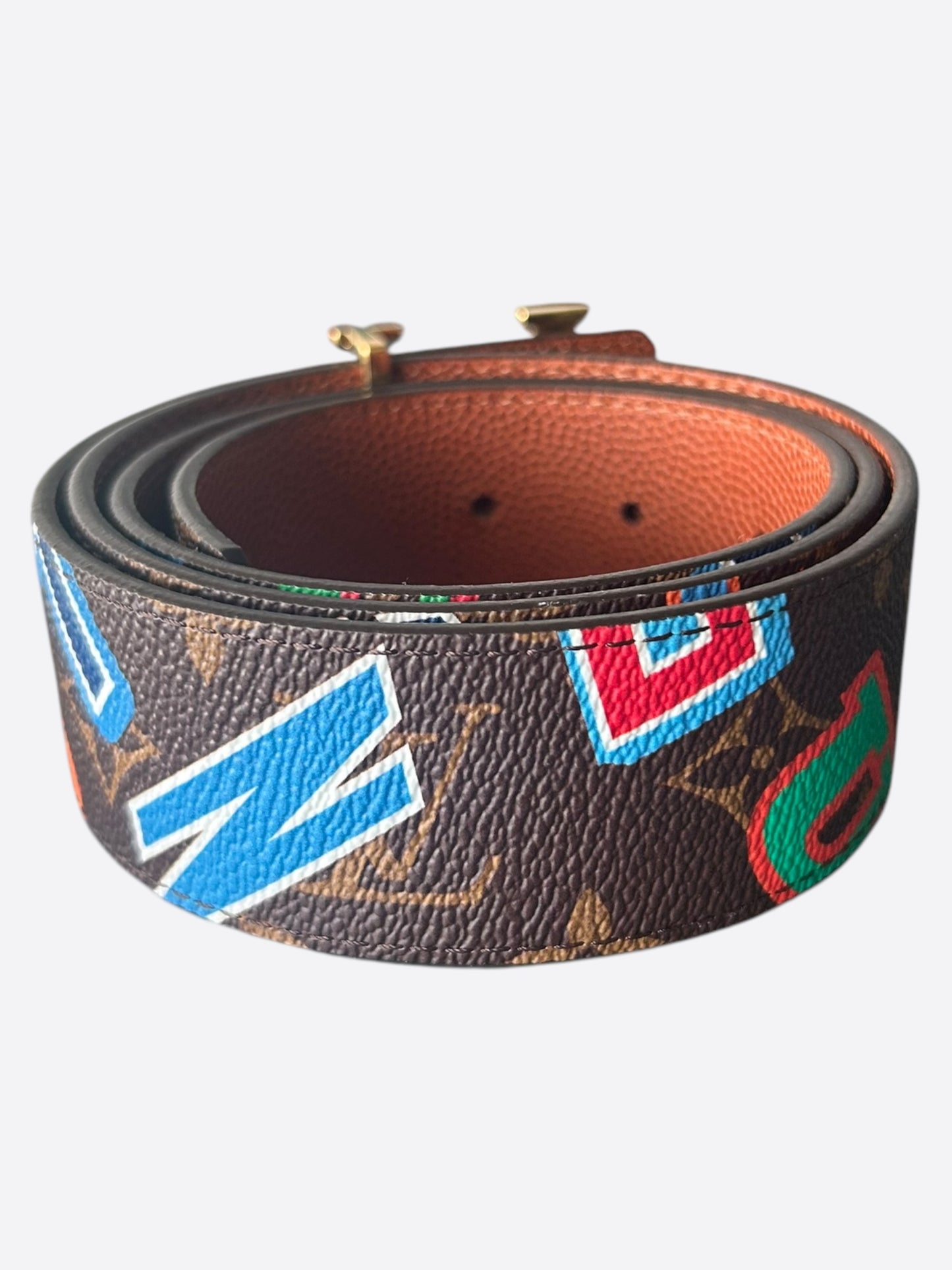 Louis Vuitton NBA Brown Multicolor Letter Monogram Reversible Belt